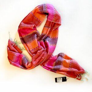 NEW Melange Silk Long Scarf Wrap Red Orange Pink 72" x 26" MSRP $199 Beautiful!